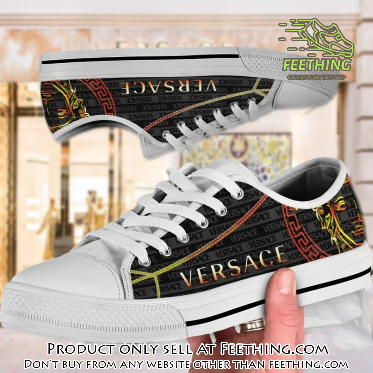Versace medusa golden pattern black low top canvas shoes luxury brand gifts for men women ft4353317